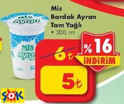 MİS BARDAK AYRAN TAM YAĞLI 200 ML